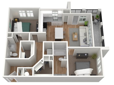 Floor plan for 2 beds, 2 baths, 1141 sqft
